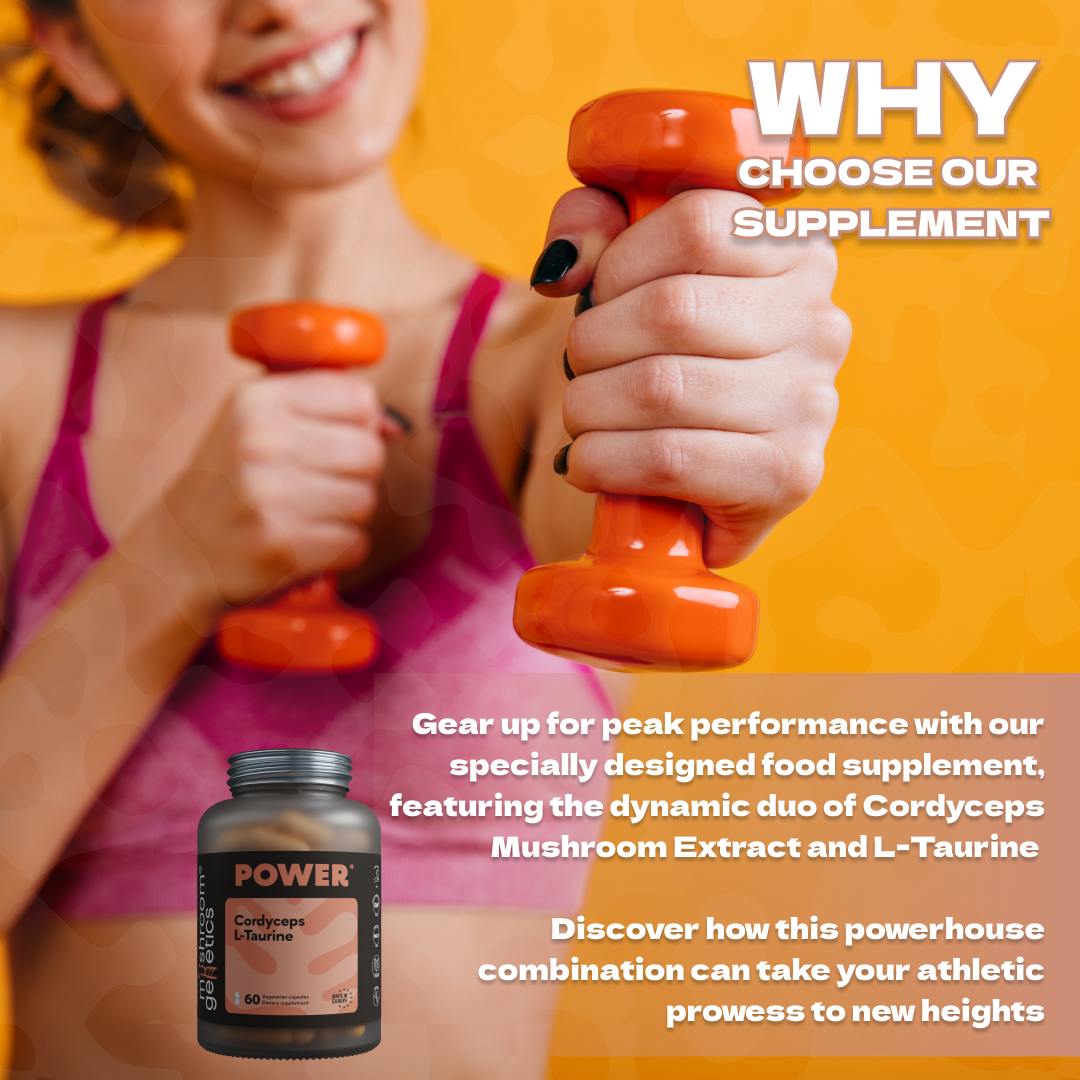 Active woman lifting dumbbells, promoting the Power Supplement for athletic performance and endurance.