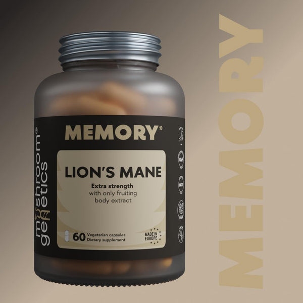 Mushroom Genetics Lion's Mane Memory Supplement Bottle - 60 Vegetarian Capsules
