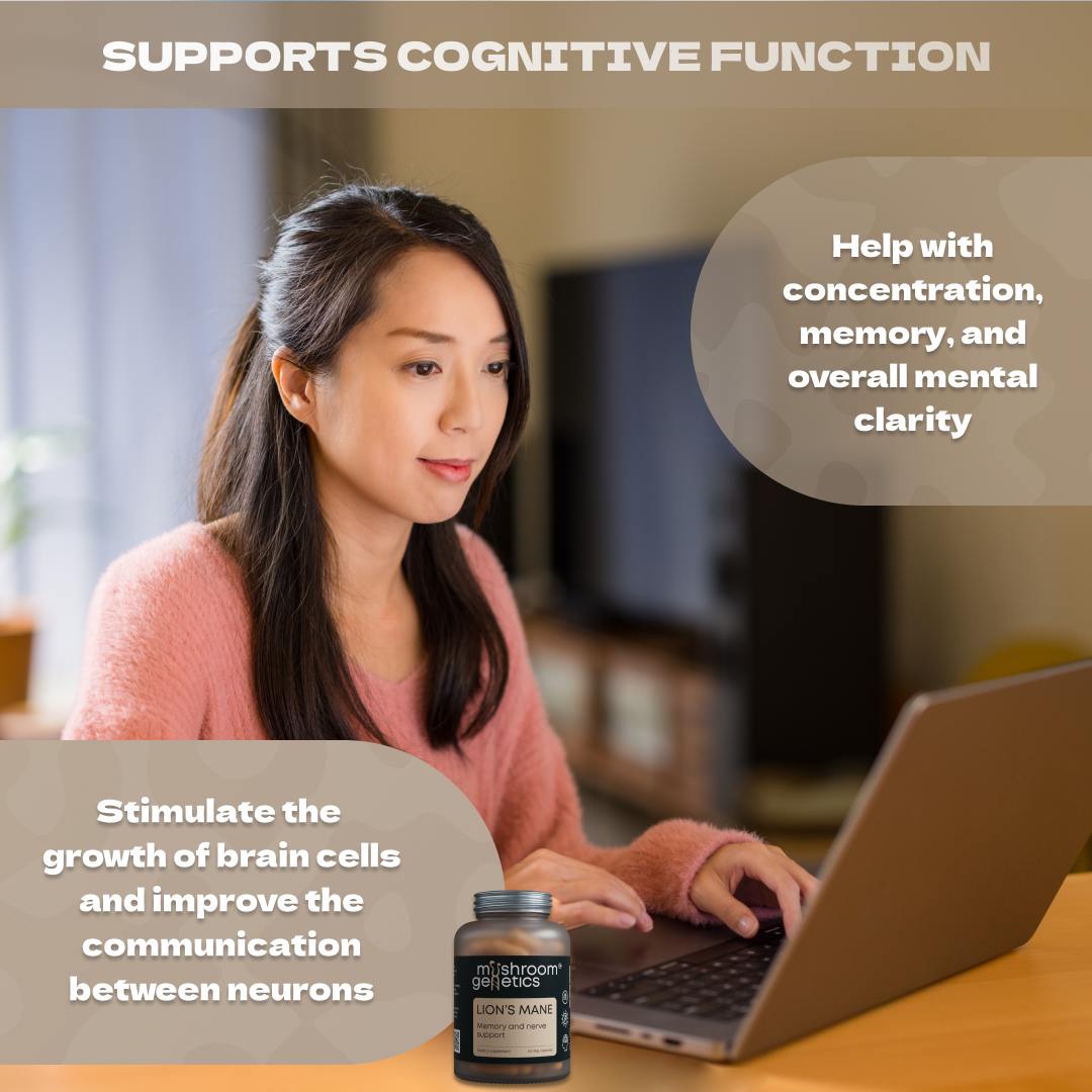 
                  
                    Woman Working on a Laptop - Lion’s Mane Supplement for Cognitive Function and Focus
                  
                